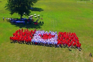 living flag aerial view